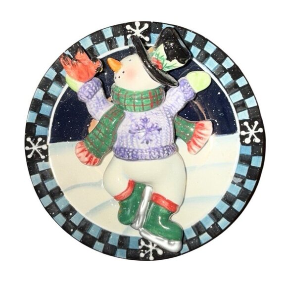 Ganz 5 Inch 3 Dimensional Skating Snowman Hanging Decor Plate Wall Tree Ceramic - Picture 4 of 4